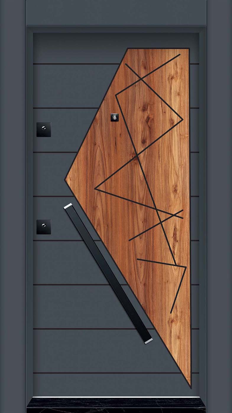 Laminoks yüzeyli daire kabartmalı çelik kapısı