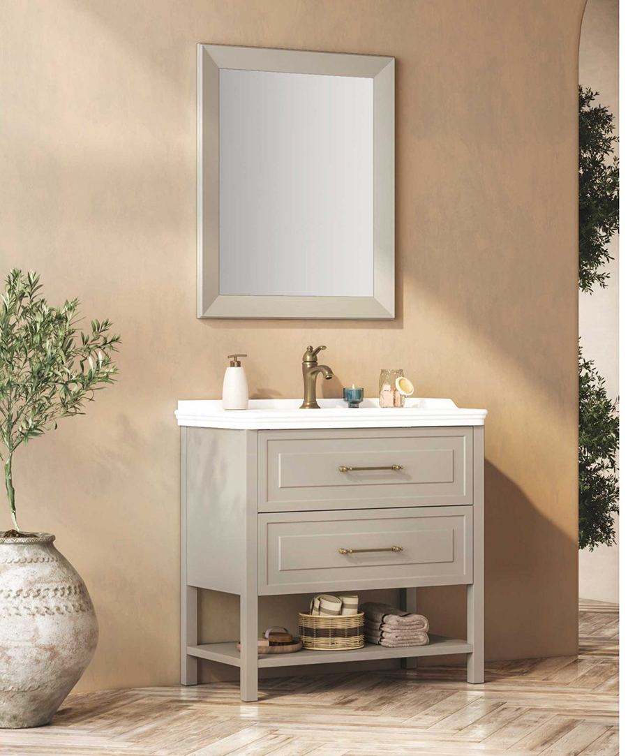 Mat lake yüzeyli,  Seramik lavabolu banyo dolabı GARDEN 80